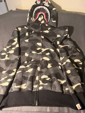Bape Kids Shark Camo Zip Hoodie - Black & Cream